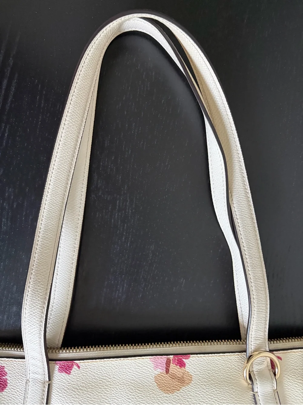 Coach Cream Tote with Pink and Tan Floral Accents